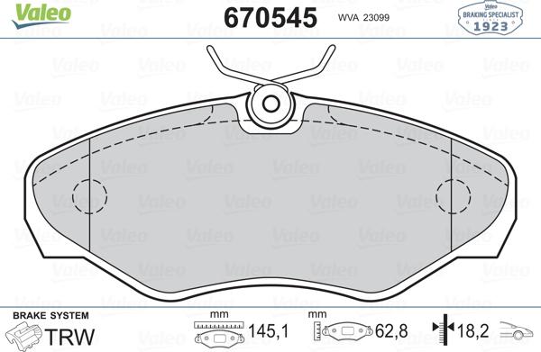 Valeo 670545 - Bremžu uzliku kompl., Disku bremzes autospares.lv