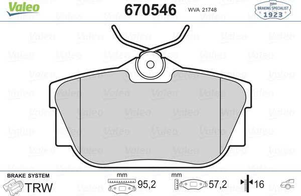 Valeo 670546 - Bremžu uzliku kompl., Disku bremzes www.autospares.lv