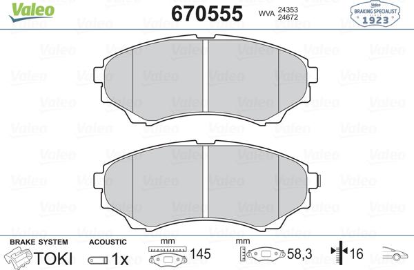 Valeo 670555 - Brake Pad Set, disc brake www.autospares.lv