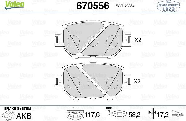 Valeo 670556 - Тормозные колодки, дисковые, комплект www.autospares.lv