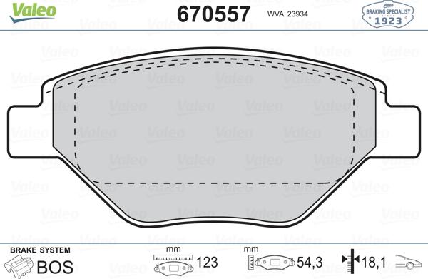 Valeo 670557 - Bremžu uzliku kompl., Disku bremzes www.autospares.lv