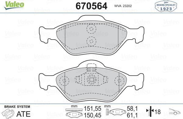 Valeo 670564 - Brake Pad Set, disc brake www.autospares.lv