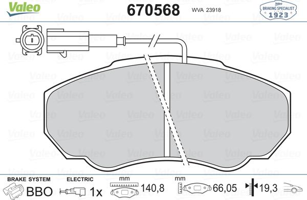 Valeo 670568 - Brake Pad Set, disc brake www.autospares.lv