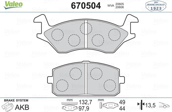 Valeo 670504 - Brake Pad Set, disc brake www.autospares.lv