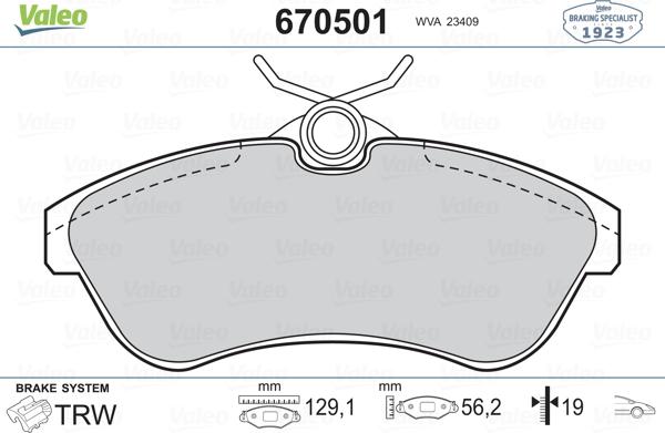 Valeo 670501 - Тормозные колодки, дисковые, комплект www.autospares.lv