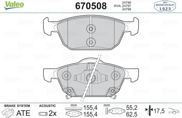 Valeo 670508 - Brake Pad Set, disc brake www.autospares.lv