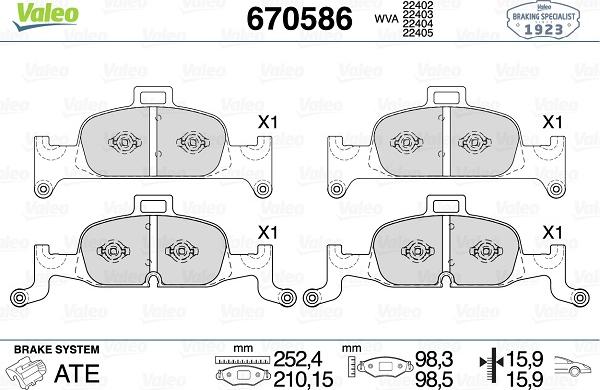 Valeo 670586 - Bremžu uzliku kompl., Disku bremzes www.autospares.lv