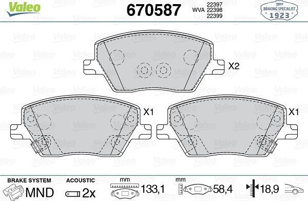 Valeo 670587 - Bremžu uzliku kompl., Disku bremzes www.autospares.lv