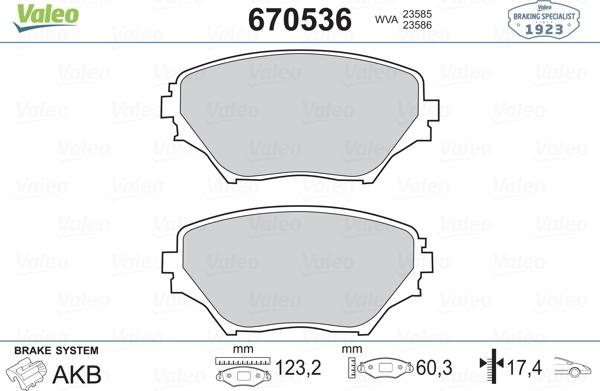 Valeo 670536 - Тормозные колодки, дисковые, комплект www.autospares.lv