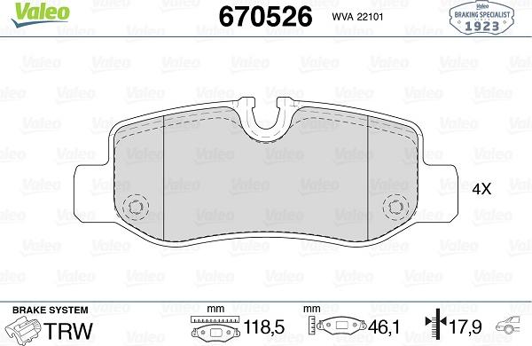 Valeo 670526 - Bremžu uzliku kompl., Disku bremzes www.autospares.lv