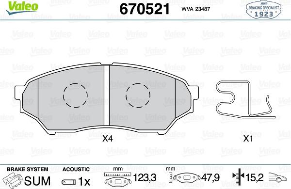 Valeo 670521 - Тормозные колодки, дисковые, комплект www.autospares.lv