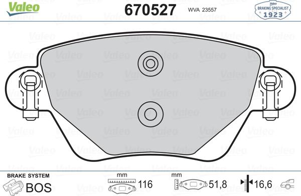 Valeo 670527 - Brake Pad Set, disc brake www.autospares.lv