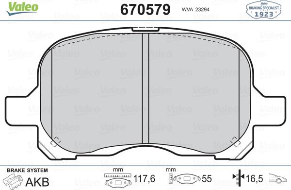 Valeo 670579 - Brake Pad Set, disc brake www.autospares.lv