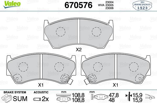 Valeo 670576 - Brake Pad Set, disc brake www.autospares.lv