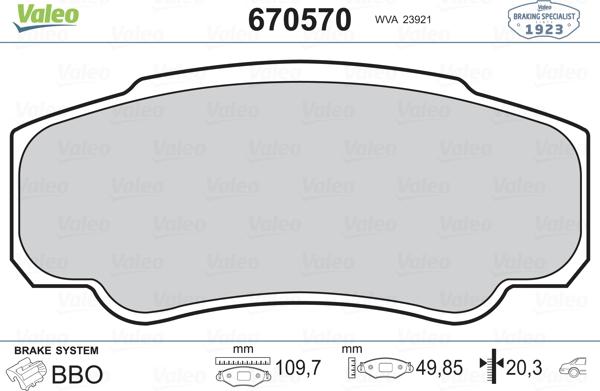 Valeo 670570 - Brake Pad Set, disc brake www.autospares.lv