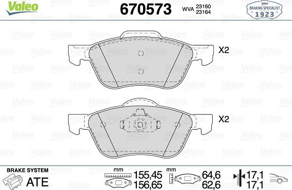 Valeo 670573 - Bremžu uzliku kompl., Disku bremzes autospares.lv