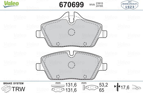 Valeo 670699 - Bremžu uzliku kompl., Disku bremzes autospares.lv