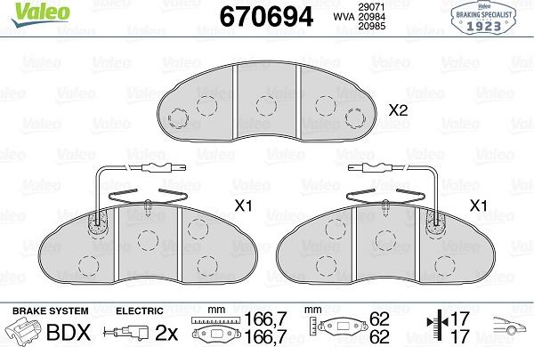 Valeo 670694 - Bremžu uzliku kompl., Disku bremzes www.autospares.lv