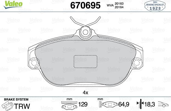 Valeo 670695 - Bremžu uzliku kompl., Disku bremzes www.autospares.lv