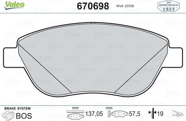 Valeo 670698 - Bremžu uzliku kompl., Disku bremzes autospares.lv