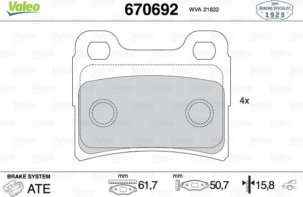 Valeo 670692 - Bremžu uzliku kompl., Disku bremzes www.autospares.lv