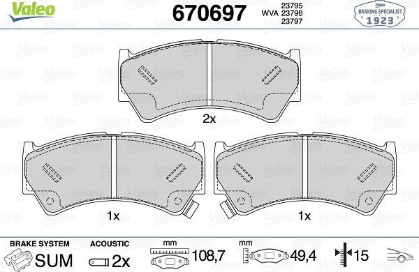 Valeo 670697 - Тормозные колодки, дисковые, комплект www.autospares.lv