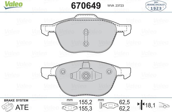 Valeo 670649 - Тормозные колодки, дисковые, комплект www.autospares.lv