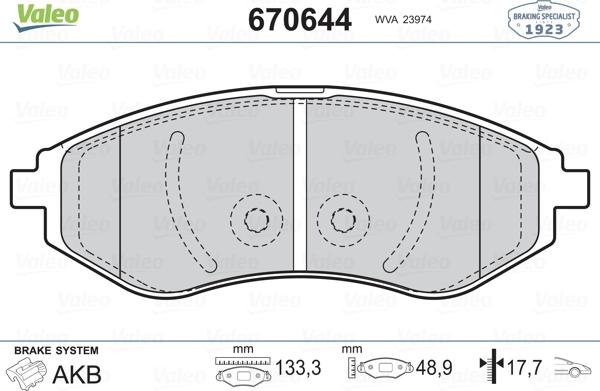 Valeo 670644 - Bremžu uzliku kompl., Disku bremzes www.autospares.lv