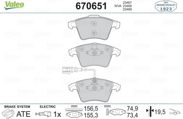 Valeo 670651 - Тормозные колодки, дисковые, комплект www.autospares.lv