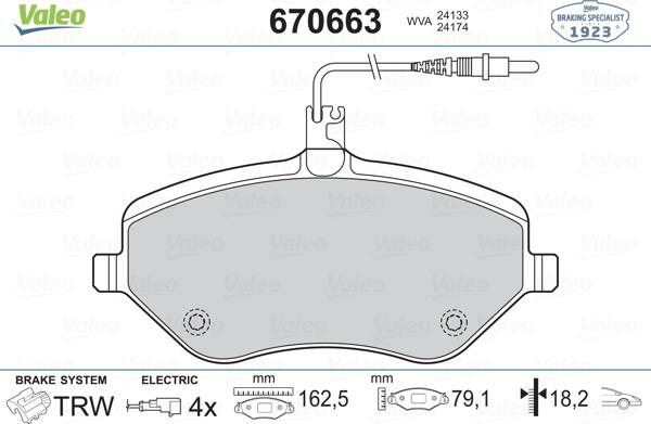 Valeo 670663 - Brake Pad Set, disc brake www.autospares.lv