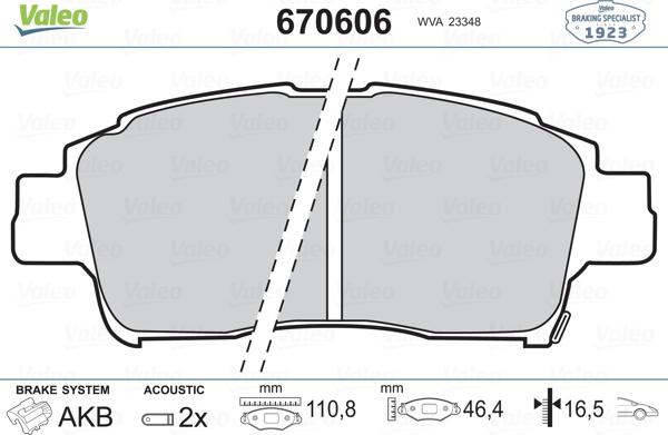 Valeo 670606 - Тормозные колодки, дисковые, комплект www.autospares.lv