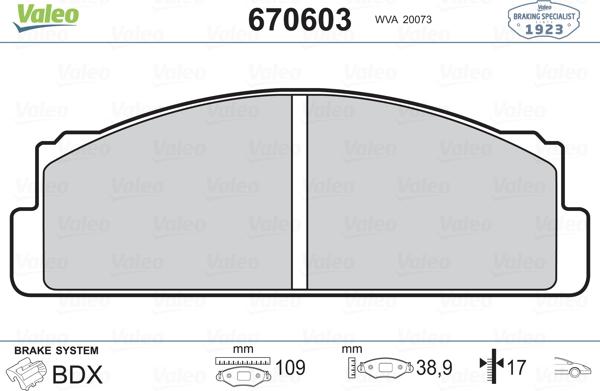 Valeo 670603 - Тормозные колодки, дисковые, комплект www.autospares.lv