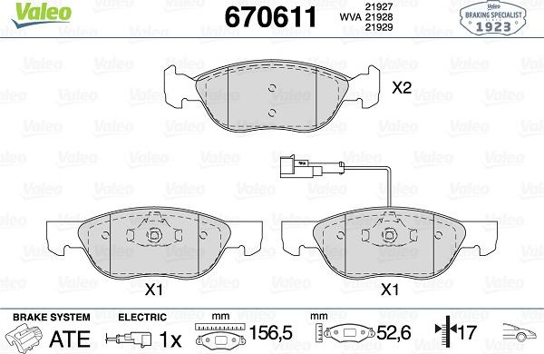 Valeo 670611 - Brake Pad Set, disc brake www.autospares.lv