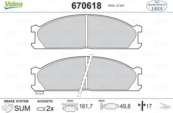 Valeo 670618 - Bremžu uzliku kompl., Disku bremzes www.autospares.lv