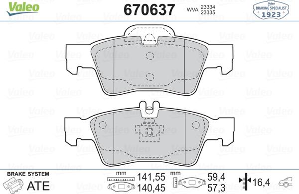 Valeo 670637 - Bremžu uzliku kompl., Disku bremzes www.autospares.lv