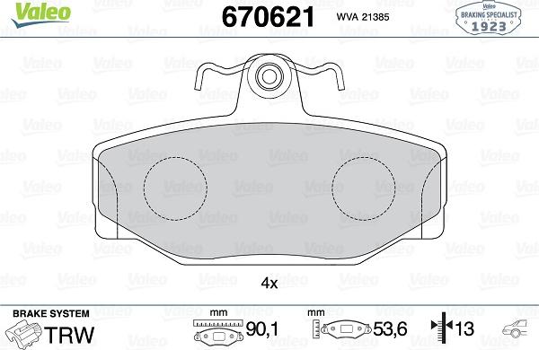 Valeo 670621 - Bremžu uzliku kompl., Disku bremzes www.autospares.lv