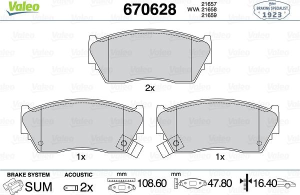 Valeo 670628 - Brake Pad Set, disc brake www.autospares.lv