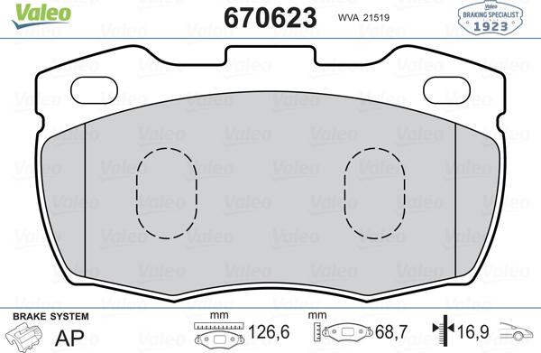 Valeo 670623 - Bremžu uzliku kompl., Disku bremzes www.autospares.lv