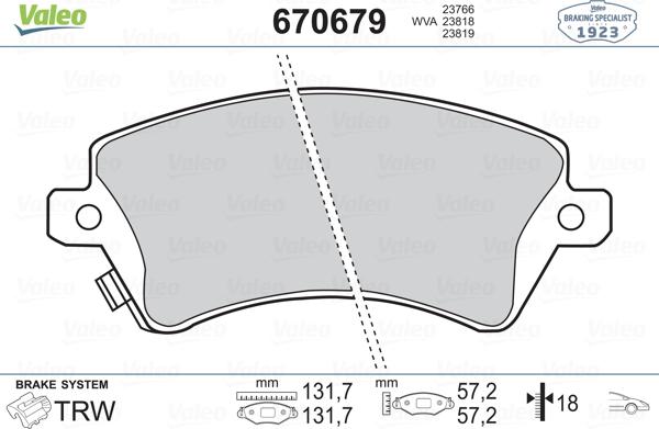 Valeo 670679 - Bremžu uzliku kompl., Disku bremzes www.autospares.lv