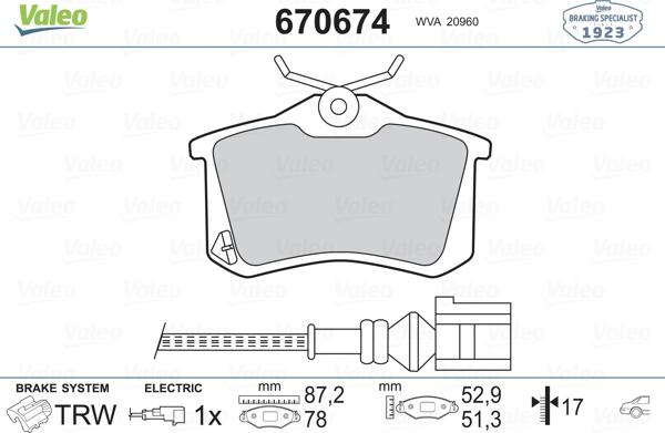 Valeo 670674 - Тормозные колодки, дисковые, комплект www.autospares.lv