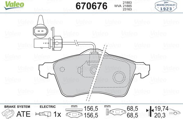 Valeo 670676 - Brake Pad Set, disc brake www.autospares.lv