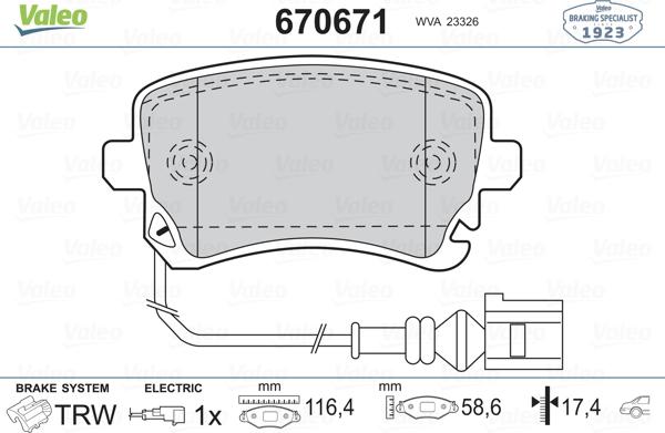 Valeo 670671 - Brake Pad Set, disc brake www.autospares.lv