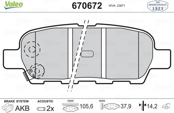 Valeo 670672 - Bremžu uzliku kompl., Disku bremzes www.autospares.lv