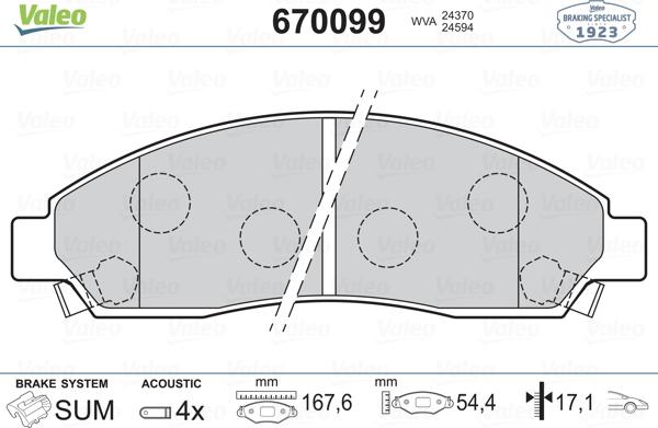 Valeo 670099 - Bremžu uzliku kompl., Disku bremzes www.autospares.lv