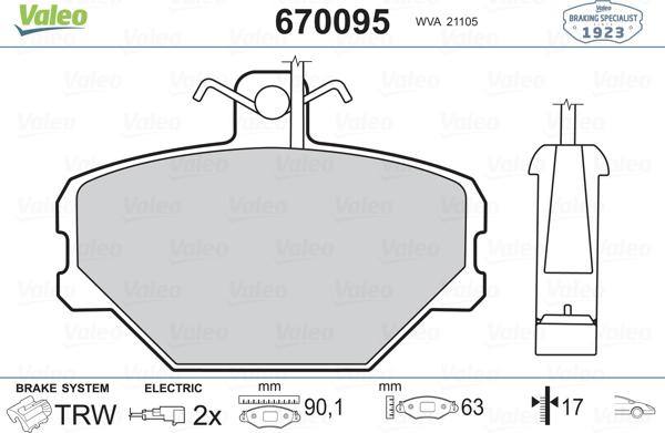 Valeo 670095 - Тормозные колодки, дисковые, комплект www.autospares.lv