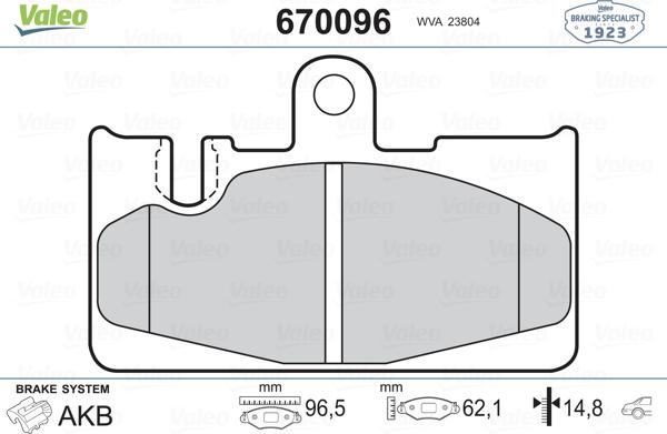 Valeo 670096 - Bremžu uzliku kompl., Disku bremzes www.autospares.lv