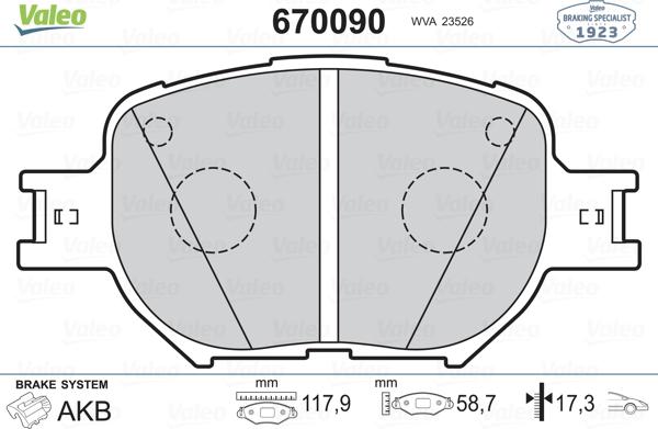 Valeo 670090 - Тормозные колодки, дисковые, комплект www.autospares.lv