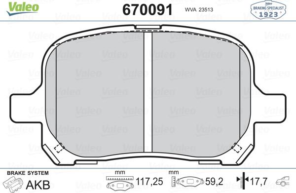 Valeo 670091 - Brake Pad Set, disc brake www.autospares.lv