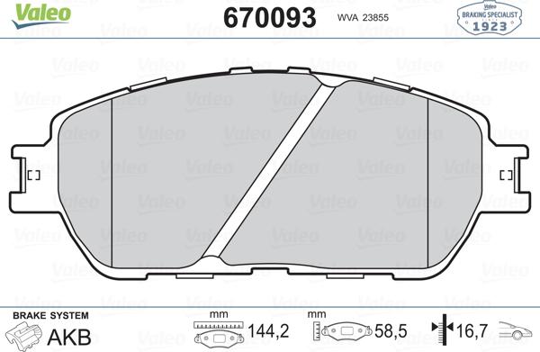 Valeo 670093 - Bremžu uzliku kompl., Disku bremzes www.autospares.lv