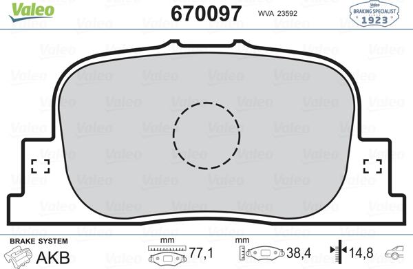 Valeo 670097 - Bremžu uzliku kompl., Disku bremzes www.autospares.lv